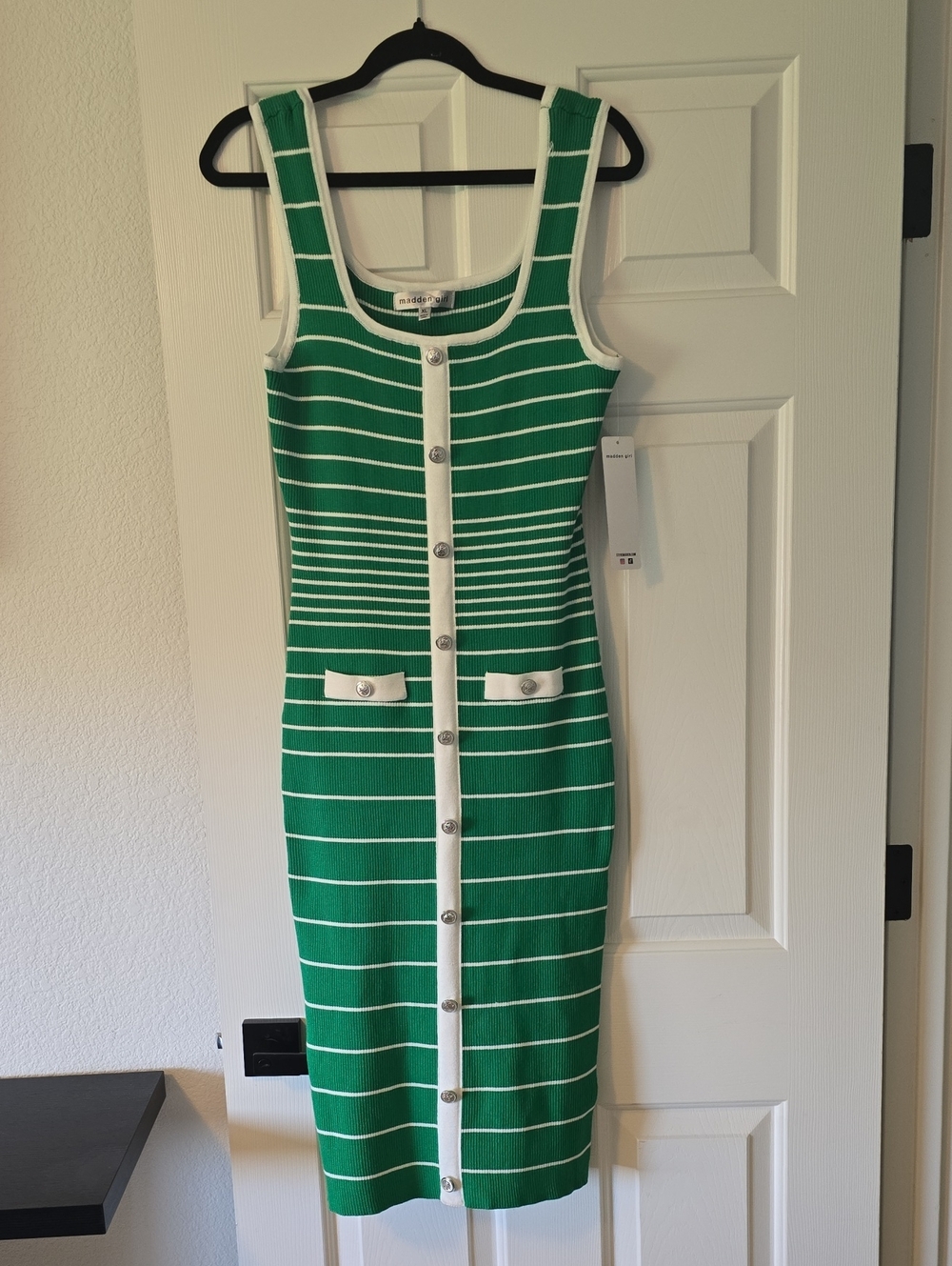 Steve Madden Sleeveless Green Striped Knit Dress with Button Front - Sz Xl Nwt